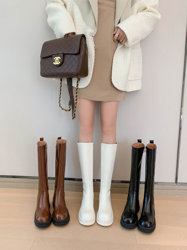 Karin Luna In Stock Spot Goods  Always in stock  Classic Basic Style Round Toe Thick Sole Knight Boots