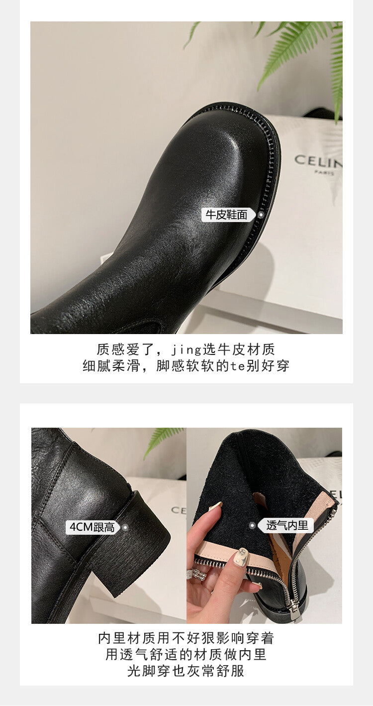 Karin Luna In Stock Spot Goods  Full-grain leather inside and out   Minimalist Texture  Round Toe Flat Bottom Basic Short Boots