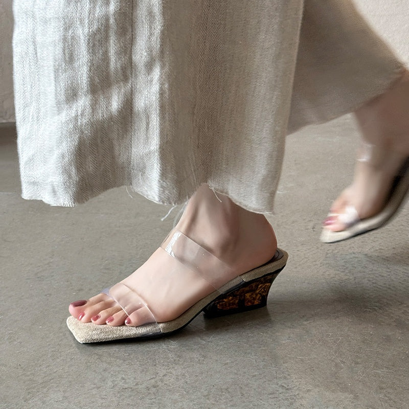 Karin Luna Hot-Selling Amber Element~Spot Goods Spot Goods Transparent tpu   Minimalist Square-Toed One-Strap Slippers