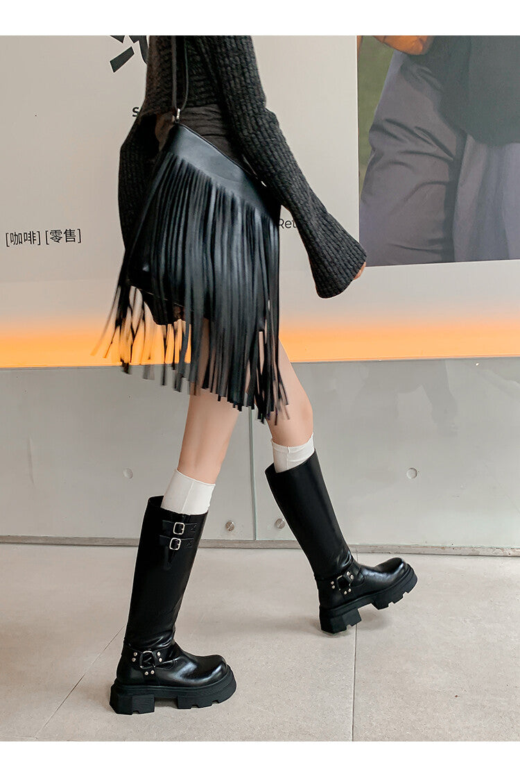 Karin Luna Full Cowhide  miumiu Popular Round Toe Thick Sole Beautiful and height-increasing