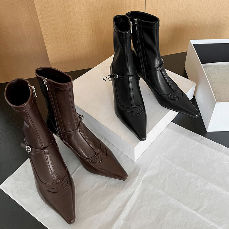 Karin Luna In Stock Spot Goods Elegant Stiletto Pointed Toe Side Zipper Short Boots