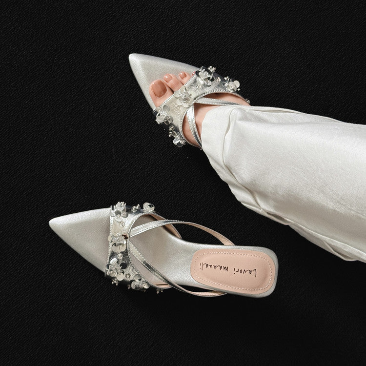 Karin Luna Bestseller Sequin Elements Elegant Pointed Toe Irregular Heel Slippers