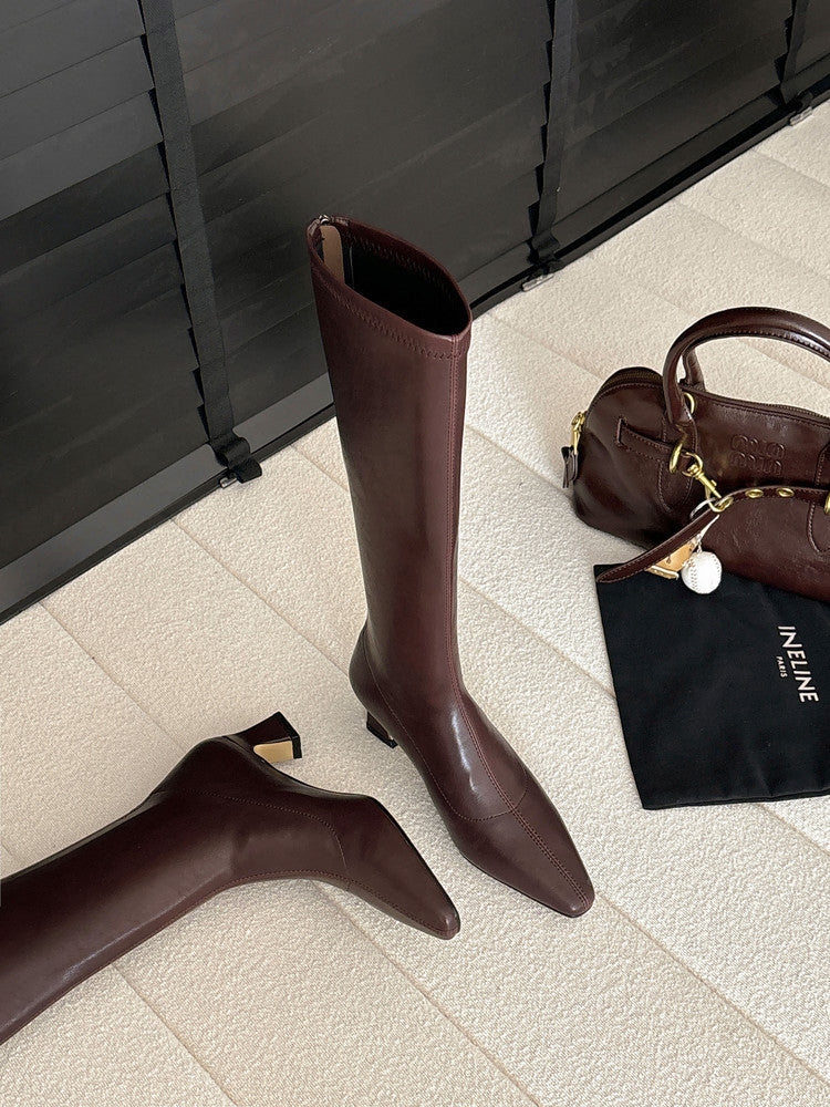 Karin Luna In Stock In Stock  Square Toe Chunky Heel Korean Style Elegant Long Boots
