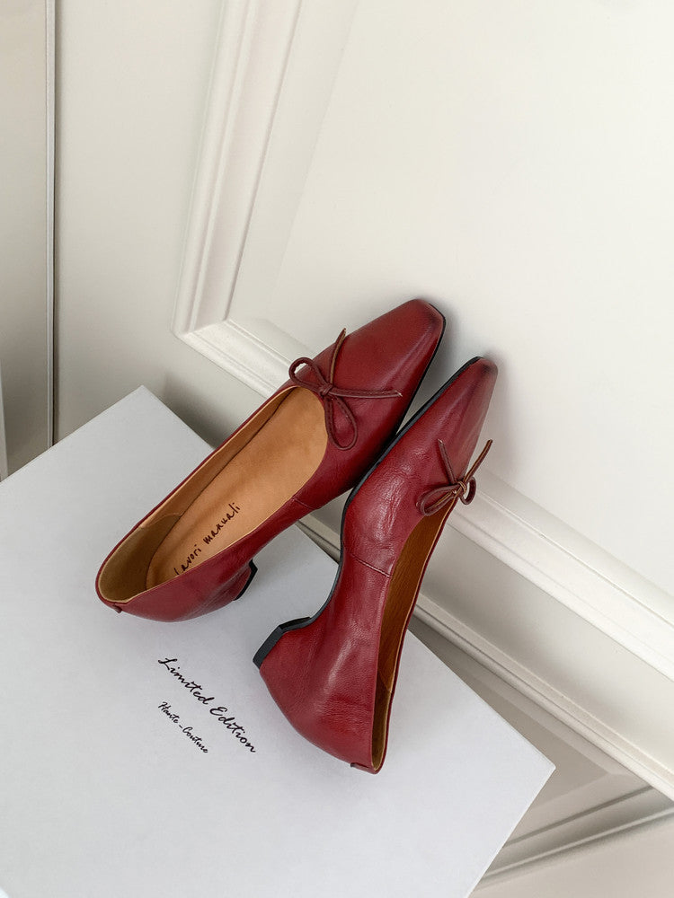 Karin Luna Full Layer Inside and Out~Basic Versatile Small Square Toe Butterfly Knot Irregular Heel Single Shoes