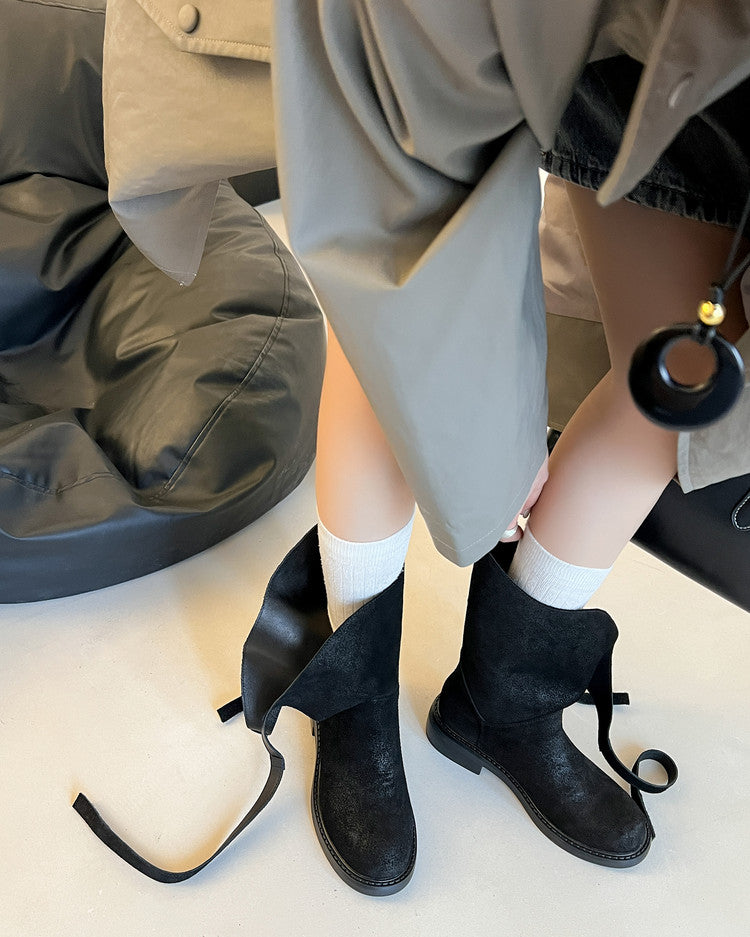 Karin Luna In Stock Spot Goods  Super textured Lazy Style Thick-Soled Ankle Boots