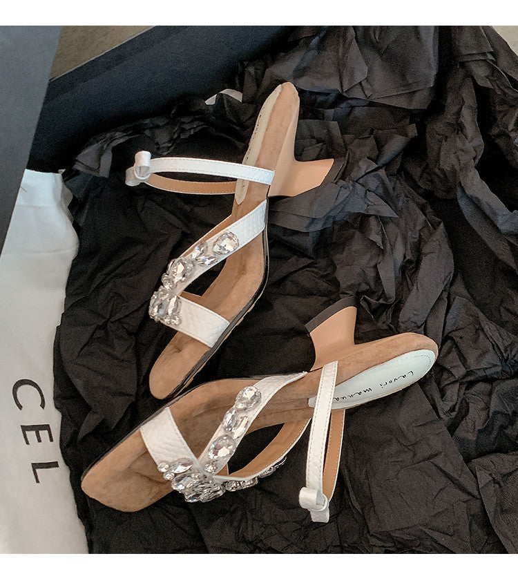 Karin Luna In Stock In Stock  Square Toe Rhinestone Bow Suede Slippers