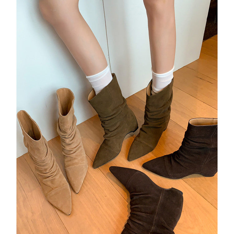 Karin Luna Data Hot-Selling Pointed Toe Slouchy Matte Western Short Boots