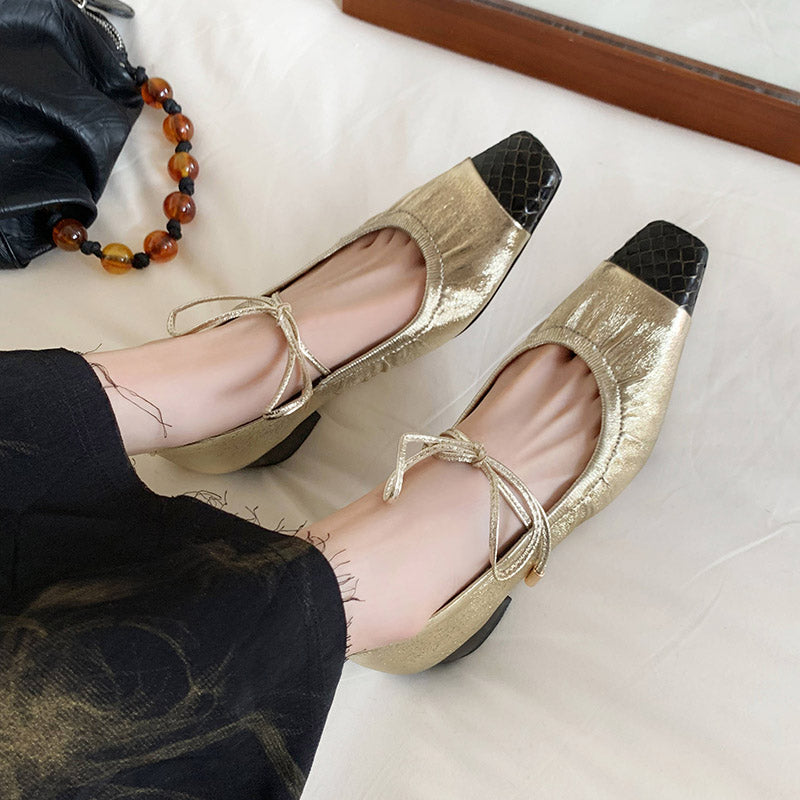 Karin Luna In Stock Spot Goods  Retro Sweet Bowknot Granny Wrinkled Single Shoes