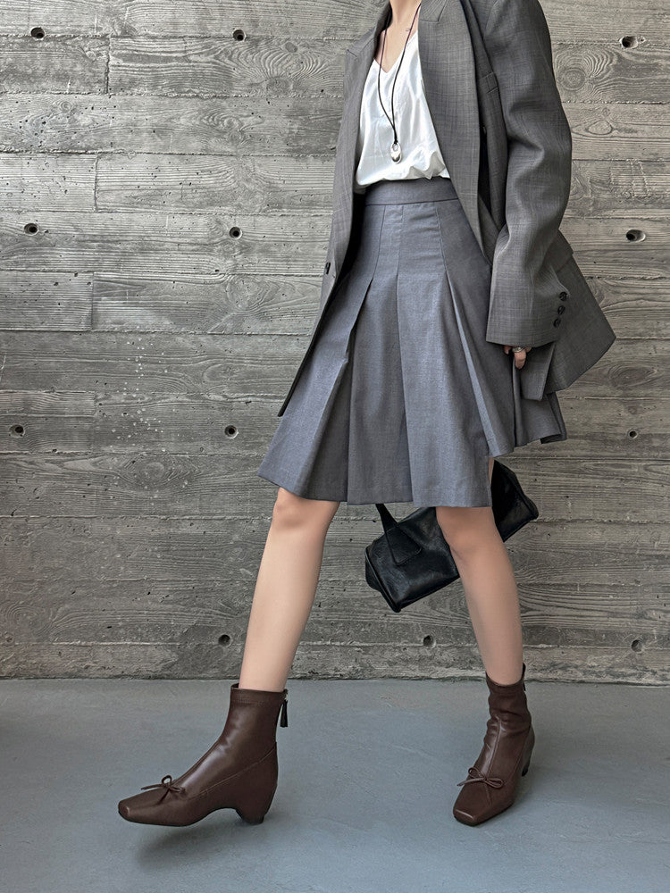 Karin Luna French Style Square Toe Bowknot Hidden Wedge Slim Boots