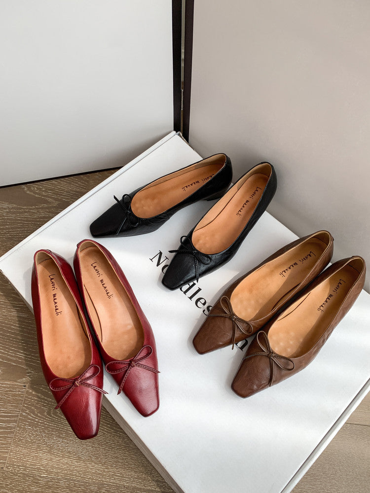 Karin Luna Full Layer Inside and Out~Basic Versatile Small Square Toe Butterfly Knot Irregular Heel Single Shoes