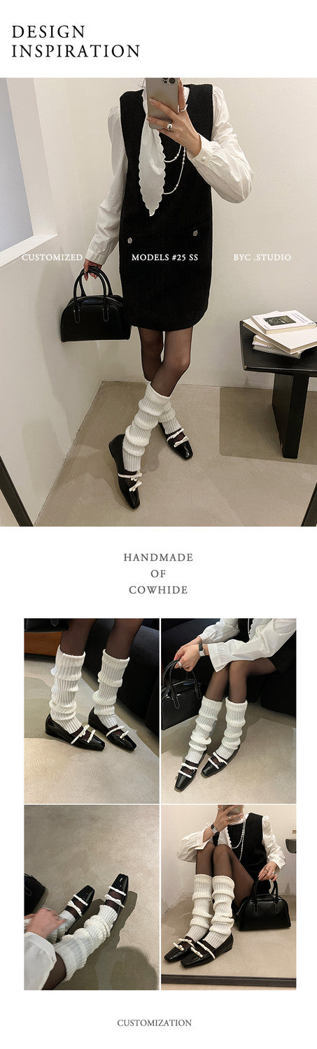 Karin Luna In Stock Spot Goods  Hot-Selling Element Bowknot Square-Toe Color-Block Height-Increasing Flats