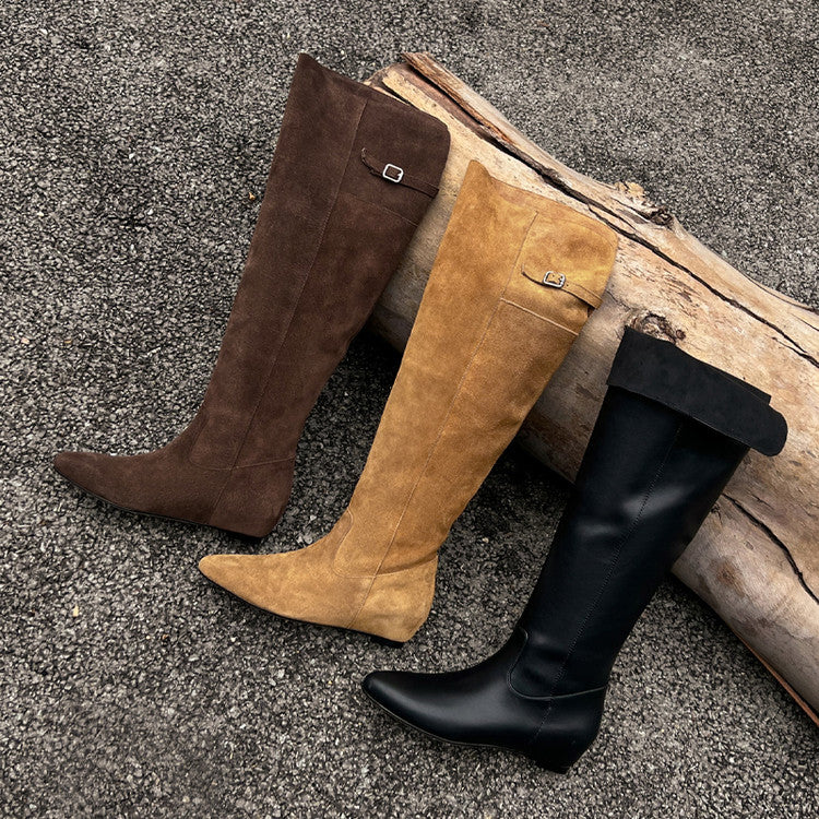 Karin Luna In Stock Spot Goods Vintage Cowhide Leather Two-Way Wear Pointed Toe Height-Increasing Long Boots