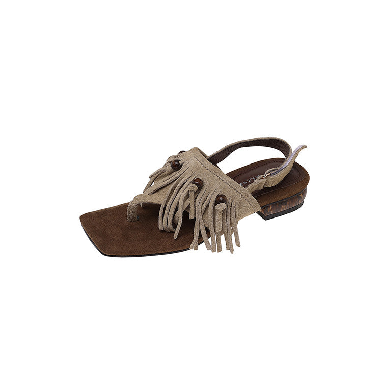 Karin Luna  Tassel Series~Spot Goods  In-stock Clip-toe Square Toe Sandals