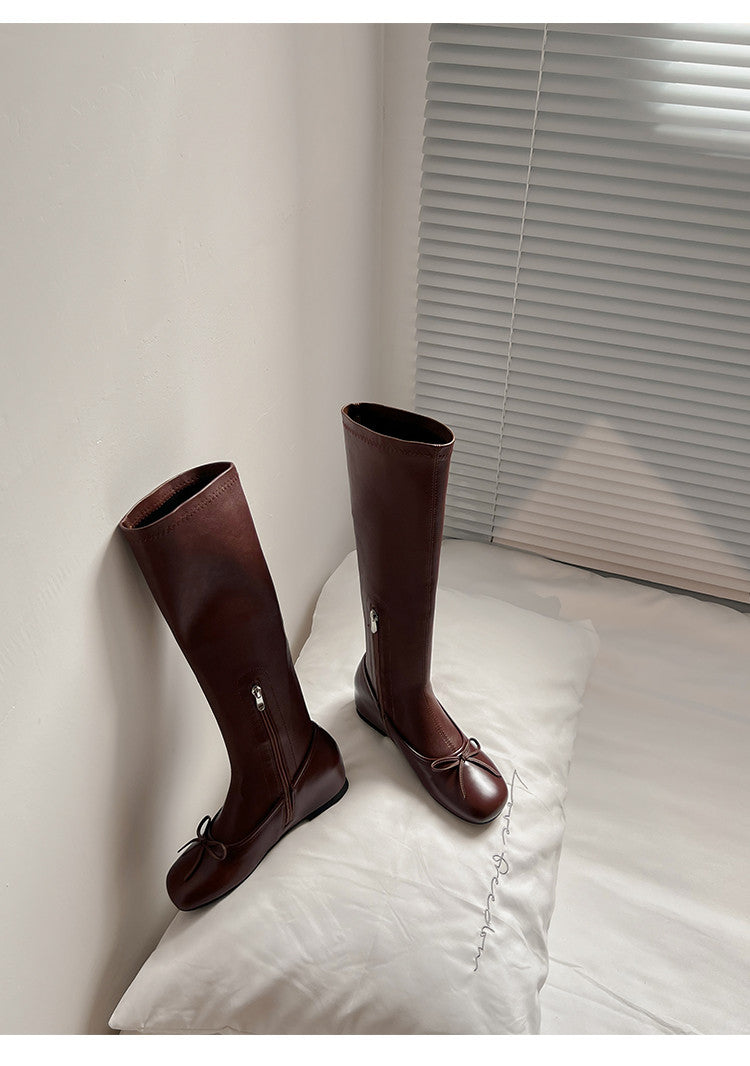 Karin Luna In Stock Spot Goods  Butterfly Knot Round Toe Hidden Heel Boots