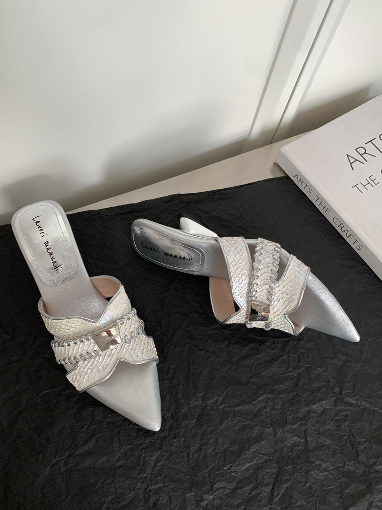 Karin Luna Fish Skin Series~Minimalist Pointed Toe Hot-Selling Unique Heel Slippers