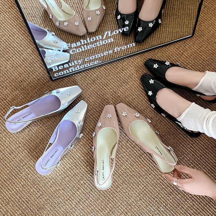 Karin Luna In Stock  Spot Goods  Rhinestone Small Square Toe Closed-Toe Sandals