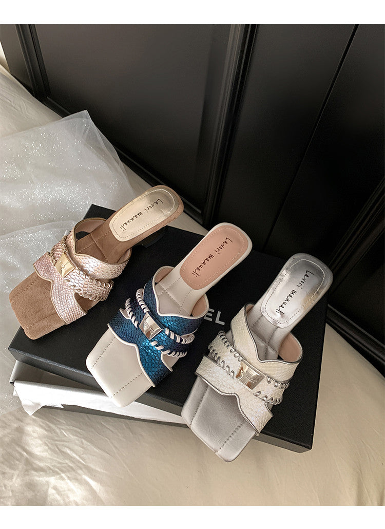 Karin Luna Fish Skin Series~ Hot-selling Square-Toe Slippers with Built-in Traffic