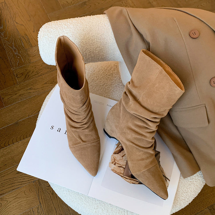 Karin Luna Data Hot-Selling Pointed Toe Slouchy Matte Western Short Boots