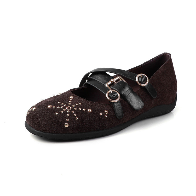 Karin Luna In Stock Spot Goods Studded Rivet Hidden Wedge Mary Jane Shoes