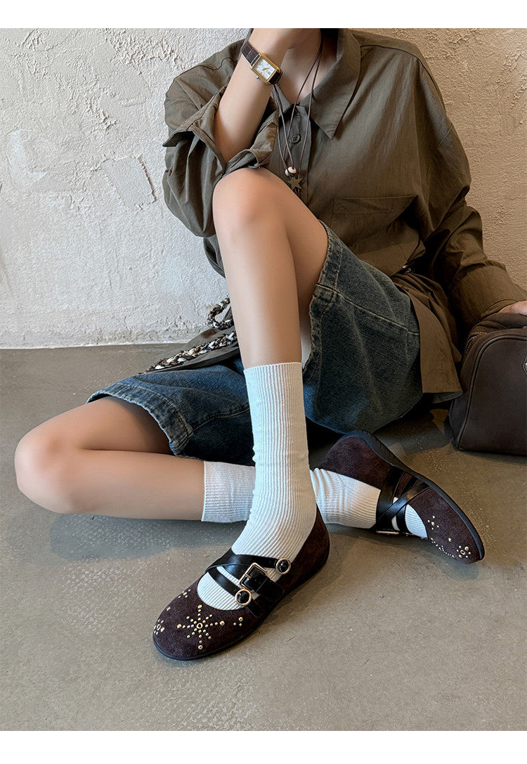 Karin Luna In Stock Spot Goods Studded Rivet Hidden Wedge Mary Jane Shoes