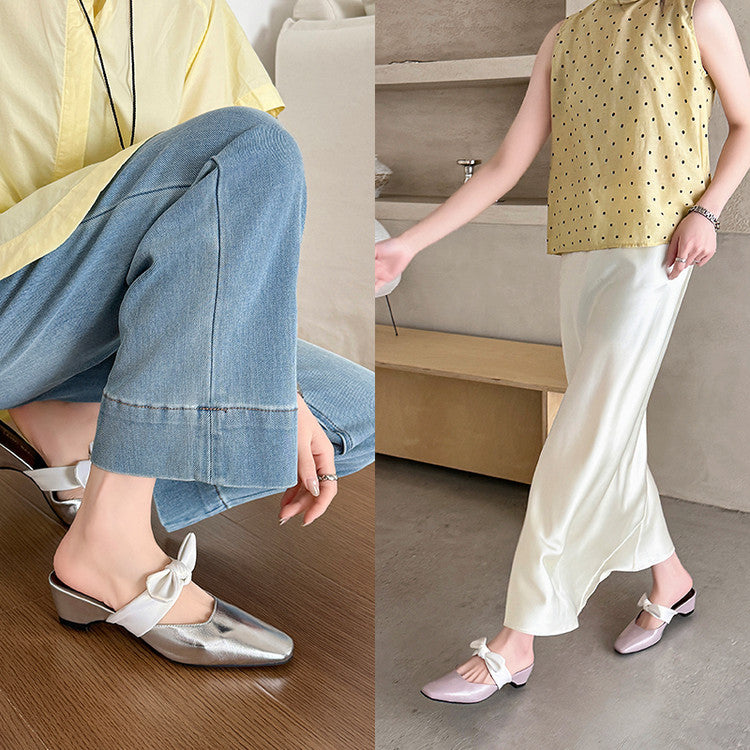 Karin Luna In Stock In Stock  Fluffy feel Bowknot Closed-Toe Slippers