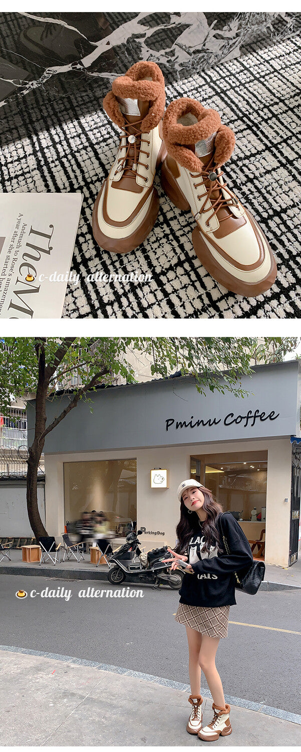 Karin Luna In Stock  Spot Goods  Hot-selling Sports Thick Sole Thickened Fur Snow Boots Full cowhide