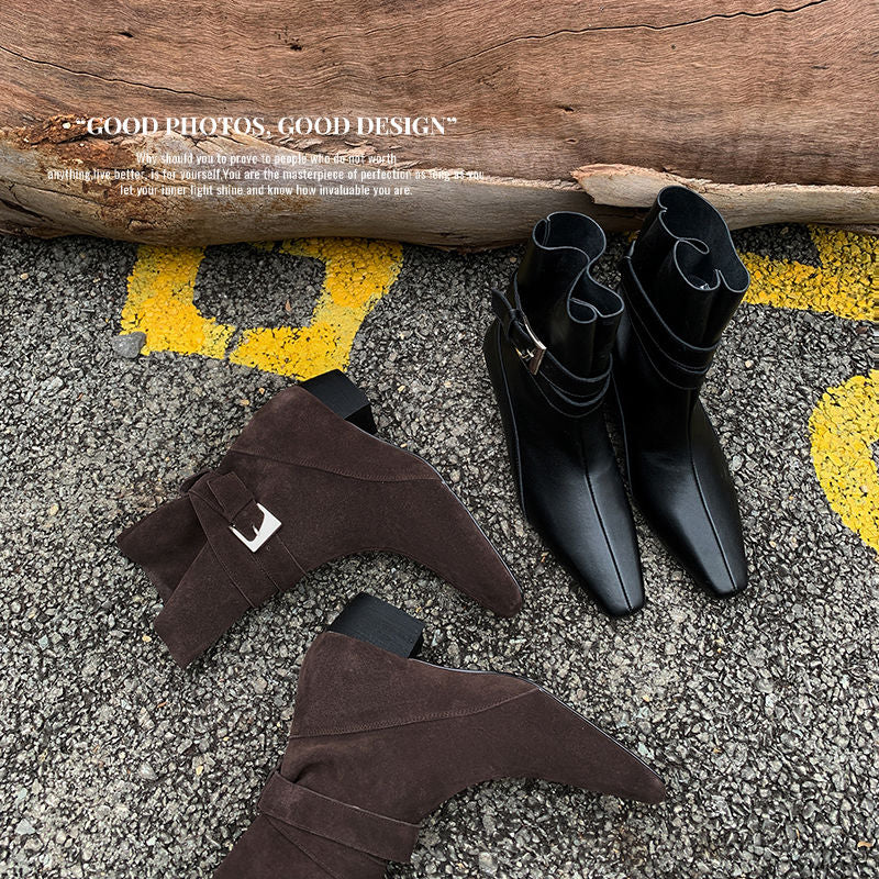 Karin Luna In Stock In Stock Hot-Selling Basic Old Money Style Retro Belt Buckle Short Boots