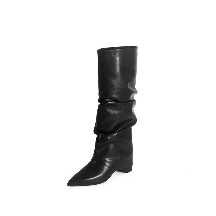Karin Luna Elegant Style Pointed Toe Hidden Wedge Long Boots