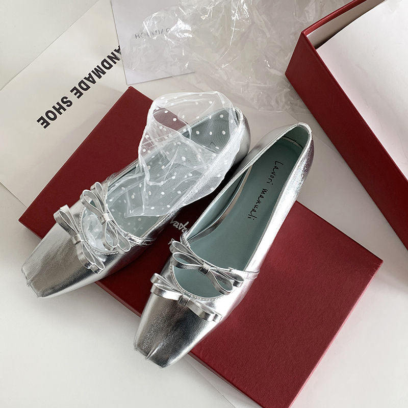 Karin Luna In Stock Spot Goods  Hot-Selling Element Bowknot Square-Toe Color-Block Height-Increasing Flats