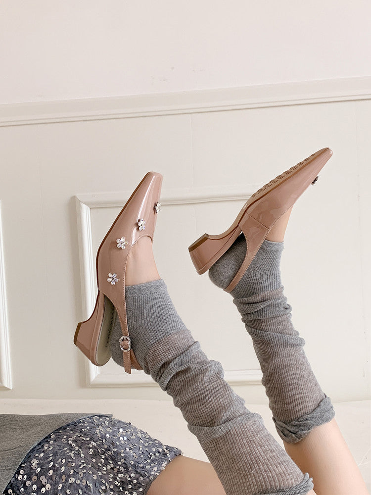 Karin Luna In Stock  Spot Goods  Rhinestone Small Square Toe Closed-Toe Sandals