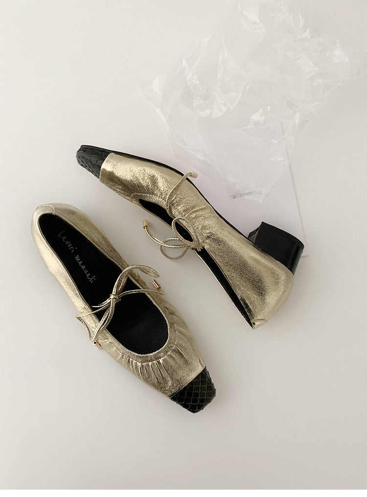 Karin Luna In Stock Spot Goods  Retro Sweet Bowknot Granny Wrinkled Single Shoes