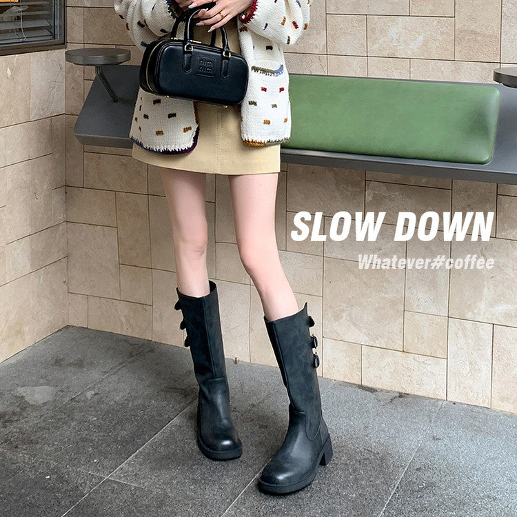 Karin Luna In Stock In Stock Thigh Circumference Belt Buckle Thick Sole Rider Boots