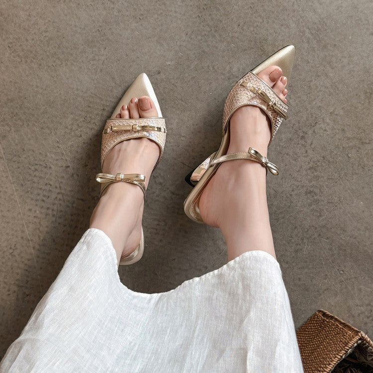 Karin Luna Fish Skin Series~Pointed Toe Irregular Heel Bowknot Strap Slippers