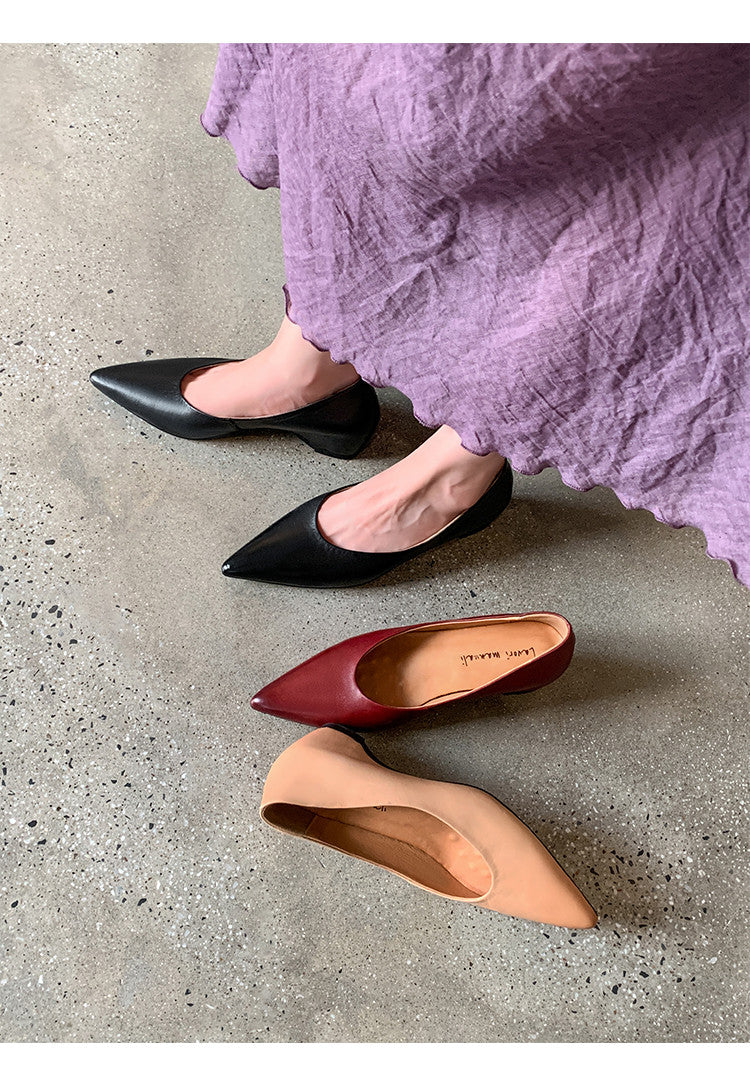 Karin Luna Full Layer Inside and Out~Basic Versatile Retro French Pointed Toe Irregular Heel Single Shoes