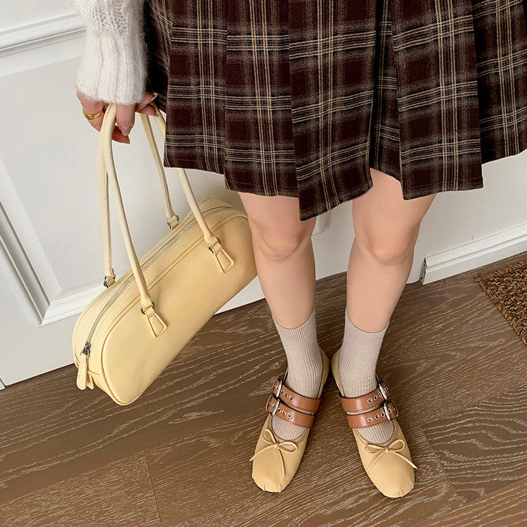 Karin Luna In Stock Spot Goods Minimalist Retro Round Toe Mary Jane Bowknot Height-Increasing Flats