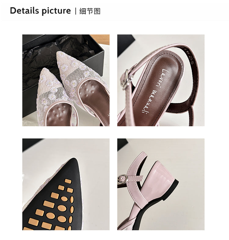 Karin Luna In Stock Spot Goods Embroidered Daisy Sheepskin Mesh Elegant Closed-Toe Slippers