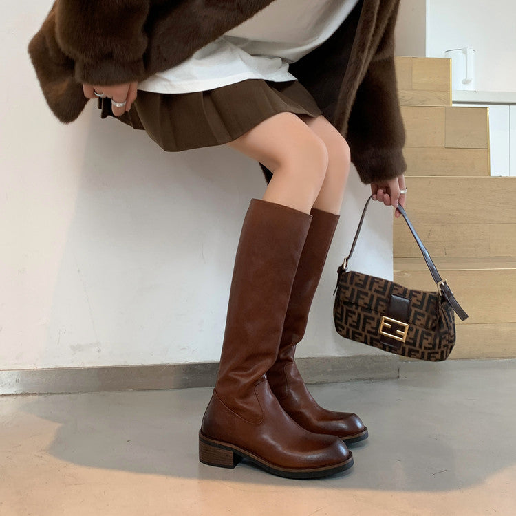 Karin Luna Basic Versatile Style Round Toe Chunky Heel Long Boots