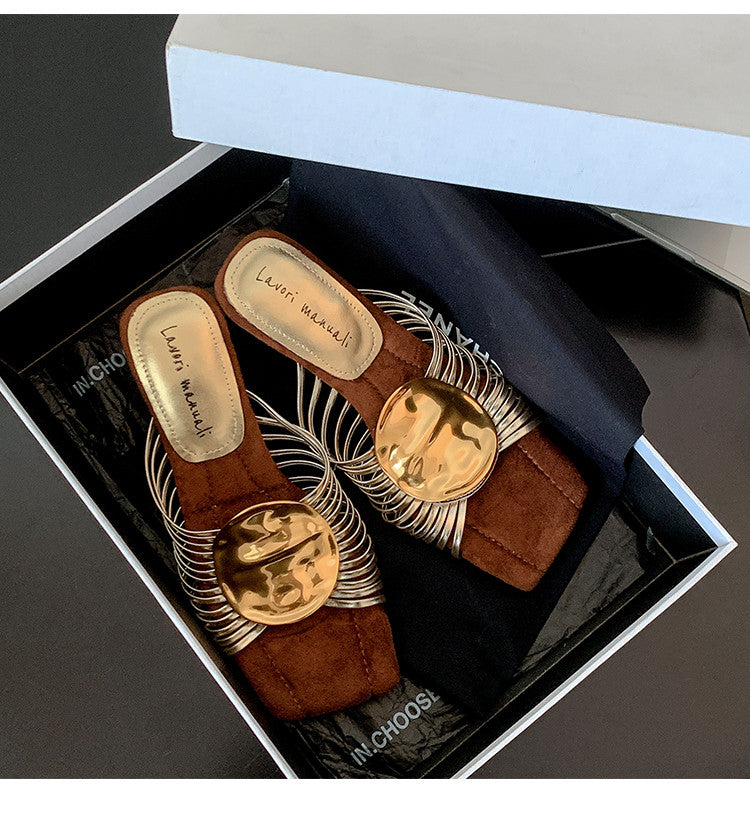 Karin Luna Bestseller Popular New Image  Comes with data plan included Resort Style Irregular Heel Thin Strap Slippers