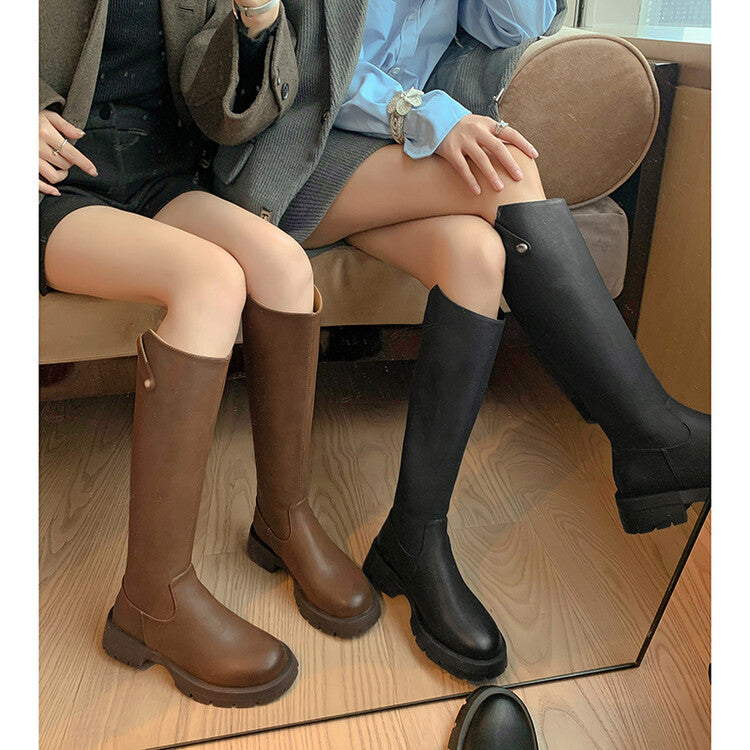 Karin Luna Hot-Selling In Stock   Basic Casual Hot-Selling Round-Toe Long Boots Full Cowhide Leather Long Boots Flat Bottom Hot Sale