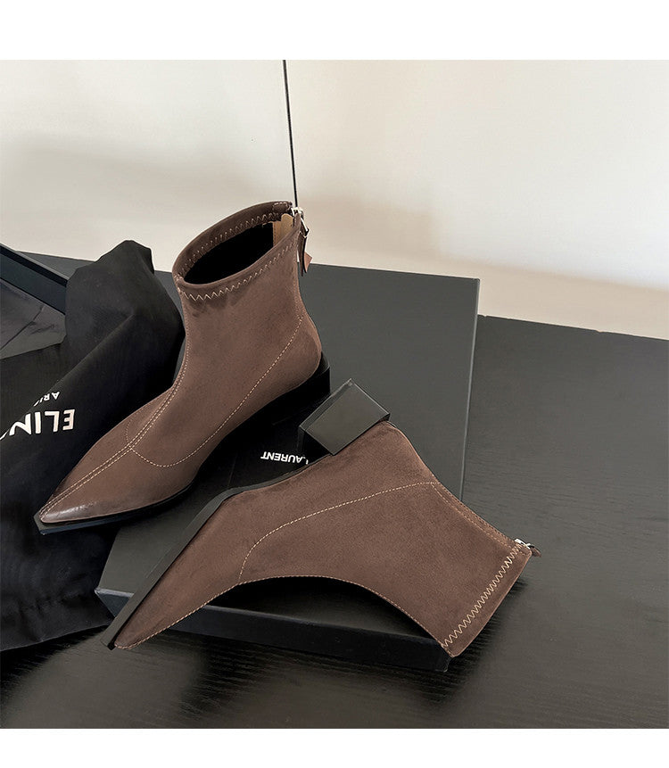 Karin Luna In Stock In Stock Elastic Slim Pointed Toe Chunky Heel Basic Ankle Boots