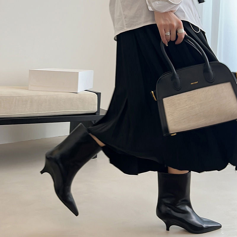 Karin Luna In Stock Spot Goods Minimalist Tube Kitten Heel Short Boots