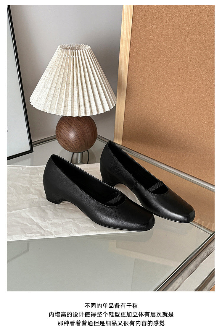 Karin Luna In Stock Spot Goods    Retro Elastic Band Chunky Heel Single Shoes