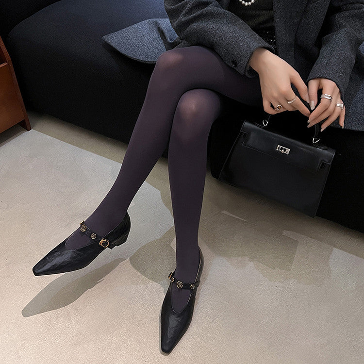 Karin Luna In Stock Spot Goods    Retro Classic Metal Camellia Irregular Heel Single Shoes