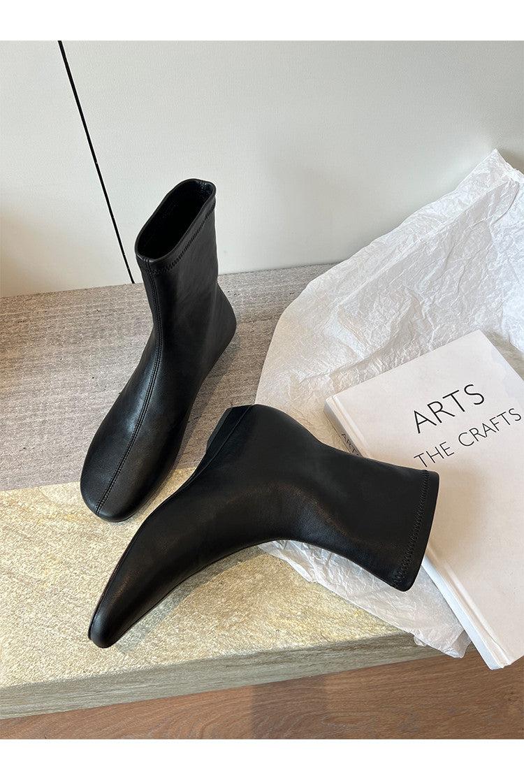 Karin Luna In Stock Spot Goods Round Toe Basic Stretch Slim Short Boots
