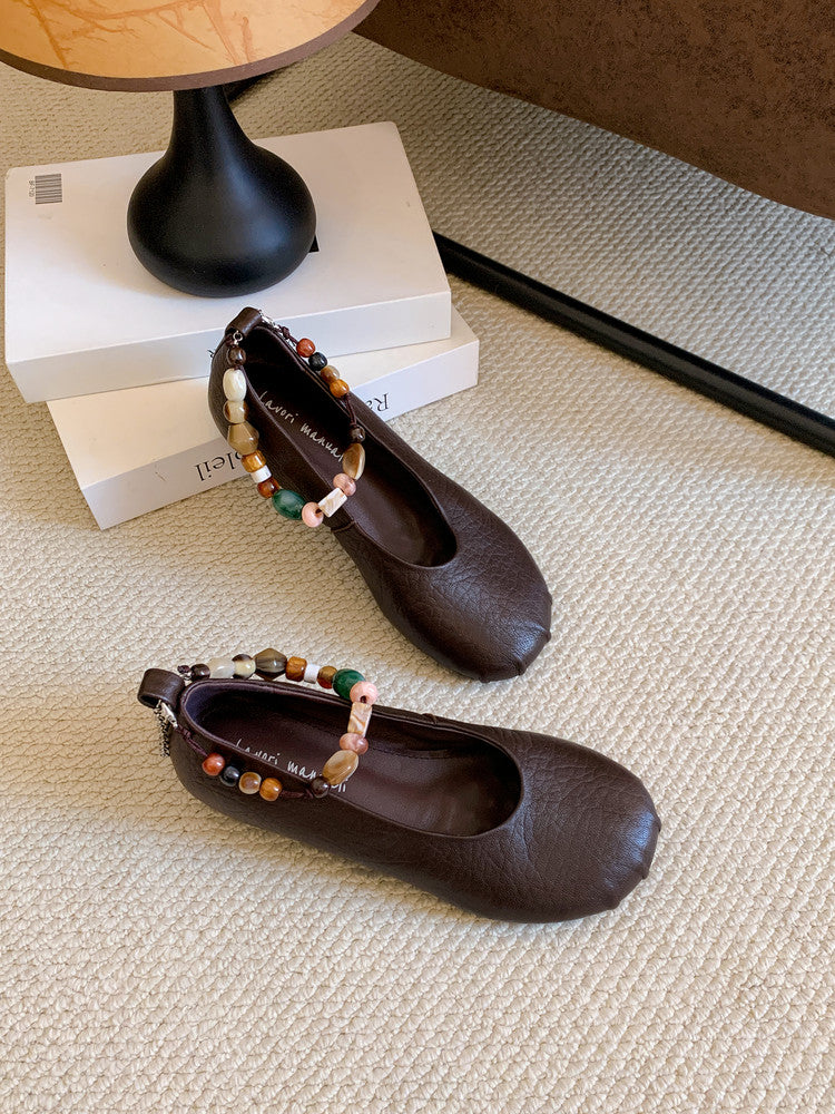 Karin Luna Full Layer Inside and Out~Elephant Pattern Round Toe Hidden Wedge Granny Shoes