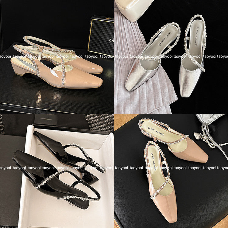 Karin Luna In Stock In Stock  Fresh Summer Vibes  Rhinestone Small Square Toe Elegant Closed-Toe Sandals