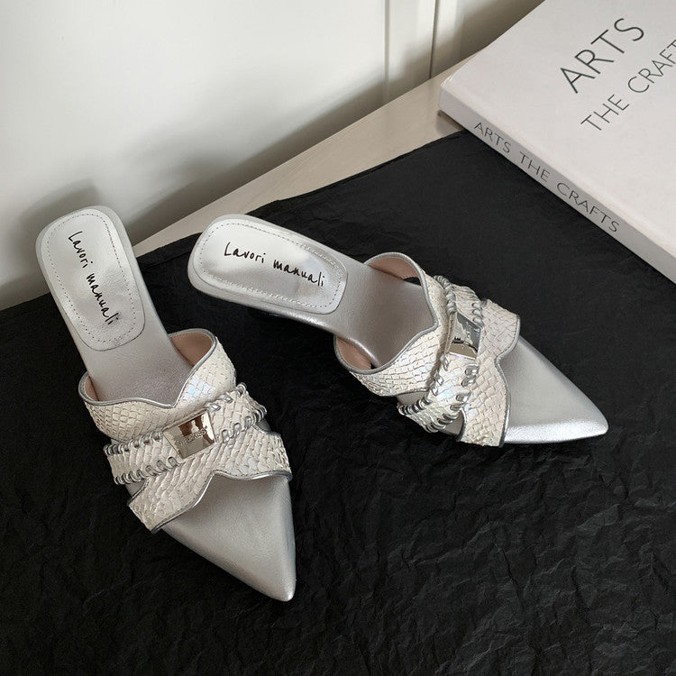 Karin Luna Fish Skin Series~Minimalist Pointed Toe Hot-Selling Unique Heel Slippers