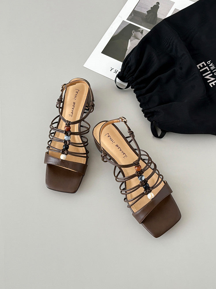 Karin Luna Bohemian Vacation Style~Square Toe Open Toe Sandals