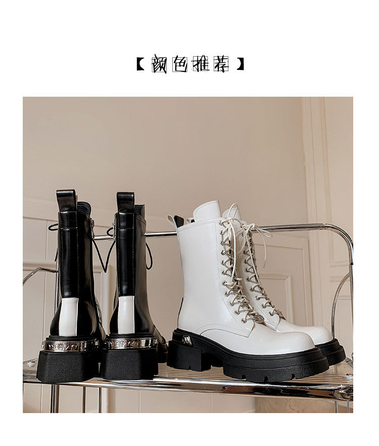 Karin Luna In Stock Spot Goods Lace-up casual metal decorative thick-soled Martin boots