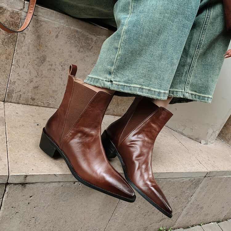 Karin Luna In Stock In stock   Classic first-layer cowhide Chelsea elastic ankle boots